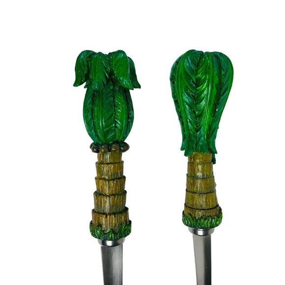 Tropical Palm Tree Salad Serving Set VTG Coastal Kitchen Utensils Island Dining - Picture 7 of 14